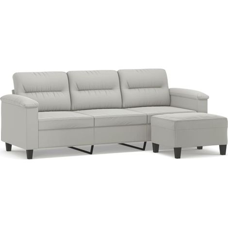 Canapé  Sofa 3 places repose-pieds Gris clair 180 cm Tissu microfibre