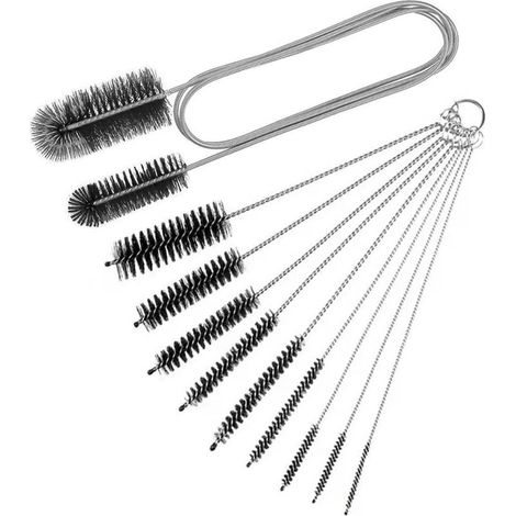 10 pièces Brosse Flexible de Nettoyage de canalisation Brosse de Nettoyage de Tuyau Double Bout en Acier Inoxydable CPAP Nylon Long pour la plomberie (1/4)