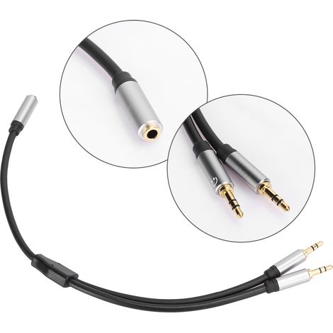 Doubleur Audio Stéréo 3.5mm Femelle à 2 Mâles pour Voiture, Home Cinéma, Ampli, 0.3m