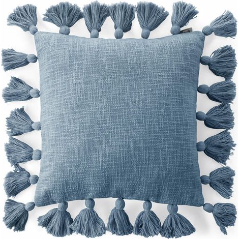 Funda de almohada Asti de 45x45 cm con flecos azul marino (1/4)