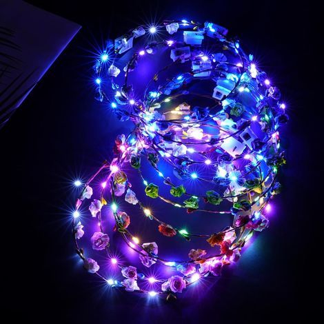 12-teiliges Blumenkranz-Set, LED-Lichter, verstellbares Haarband, Kunststoff, für Partys, Hochzeiten und Festivals (1/5)