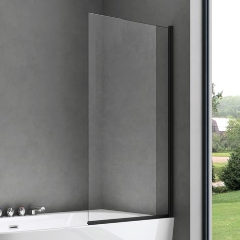 doporro Badewannenaufsatz Design-Duschwand für Badewanne 80x140cm schwarz Duschabtrennung ESG-Sicherheitsglas in Klarglas inkl. NANO-Beschichtung Badewannenfaltwand Cortona201K (1/5)