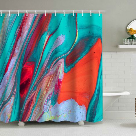 Duschvorhang mit Marmormuster (150 x 180 cm), bedruckter, wasserdichter Stoffduschvorhang, Duschvorhang aus Polyester mit geometrischem Muster, inklusive 12 Haken.