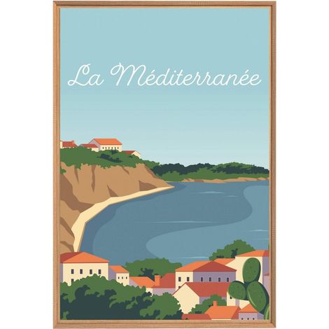 Tableau mural encadré mer méditerrannée 65x97 cm - Tableau Mural Décoratif - Image Encadrée Imprimée en HD - Impression 65x97 cm sur Fibres de Bois FSC - Finition Mate - Fabriqué en France (1/5)