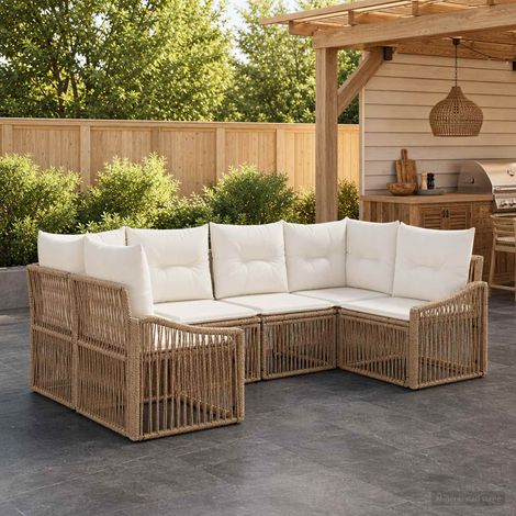 vidaXL Conjunto de sofás de jardín 6 uds. 6-Número de plazas Beige (1/5)