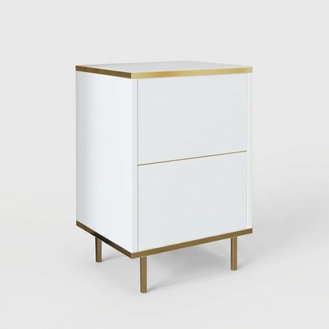 Comodino moderno con ripiani e anta per camera da letto Imaj - Bianco (1/5)