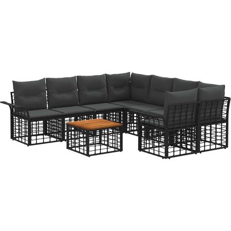 Conjunto de sofás de exterior 9 uds. Negro y Gris oscuro vidaXL (1/5)