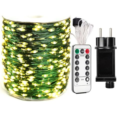 Guirlande LED extérieure avec fil vert, 120m, 1200 LED super étanches, avec télécommande et 8 modes lumineux, idéale pour décorer votre sapin de Nol, jardin, mariage, et toutes vos soirées festives. (1/5)