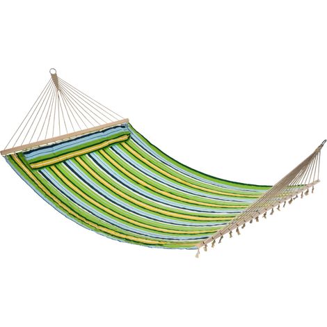 Hamac de jardin pour 1 à 2 personnes, poids maximal 180 kg, pour l'intérieur et l'extérieur, avec coussin amovible, 400 x 140 cm