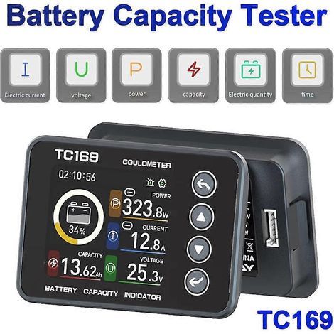 TC169 Coulombomètre de haute précision, testeur de capacité de batterie au lithium DC 6-60 V, indicateur à écran couleur, ampèremètre (1/5)