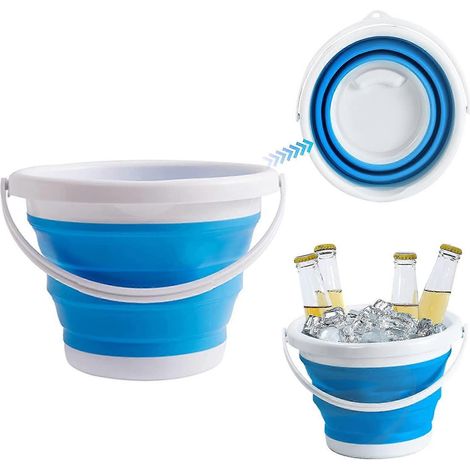 Seau pliable avec couvercle, seau de nettoyage pliable en silicone de 10 litres avec poignée (1/5)