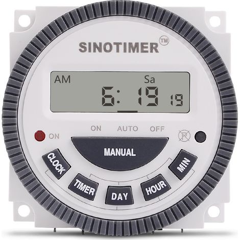 Interrupteur de minuterie numérique LCD TM619, programmable hebdomadairement, modèle plus fin, 16 A, 1 NO + 1 NC (TM619-3 220 V) (1/4)