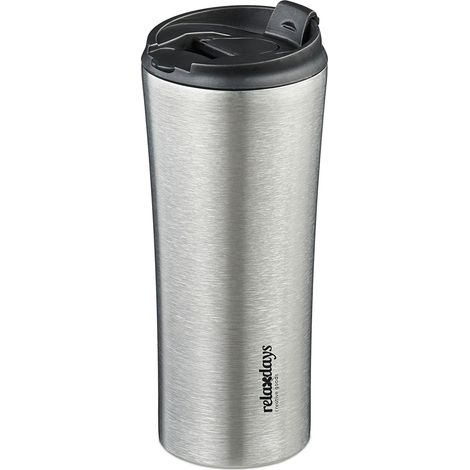 Relaxdays Insulated Mug, 400 ml, for Hot & Cold Drinks, Thermal Travel Flask, Coffee Cup, Stainless Steel, Silver/Black