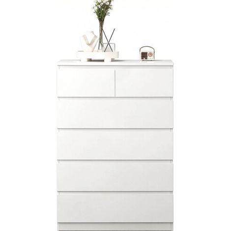 Cómoda de Almacenaje con 6 Cajones Sin Tiradores, en Tablero de Partículas Blanco, 80 x 39 x 115 cm (1/5)