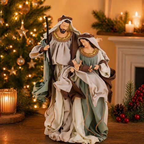 Natività per presepe su base, in resina h 47 cm set da 3 pezzi (1/3)