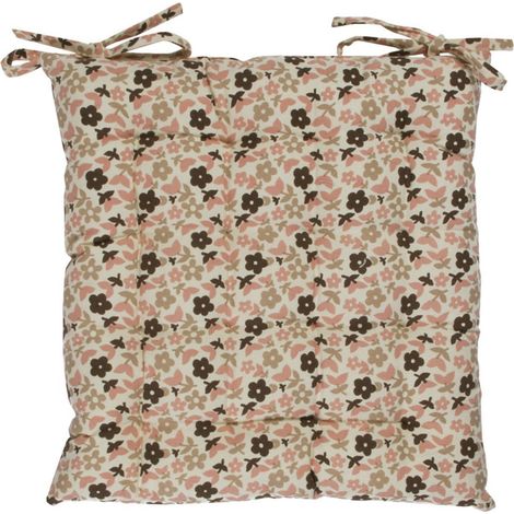Galette de chaise en coton à motifs floraux beige 38x38 cm – Confort optimal pour intérieur et extérieur – Décoration tendance – Thedecofactory