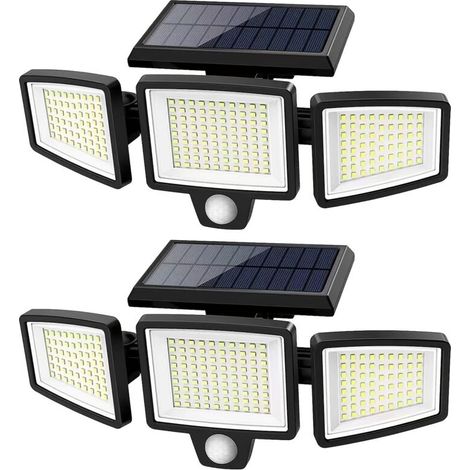 Lampadaire solaire d'extérieur à triple tête / Applique murale solaire pour cour — Indice de protection IP44 [Lot de 1]