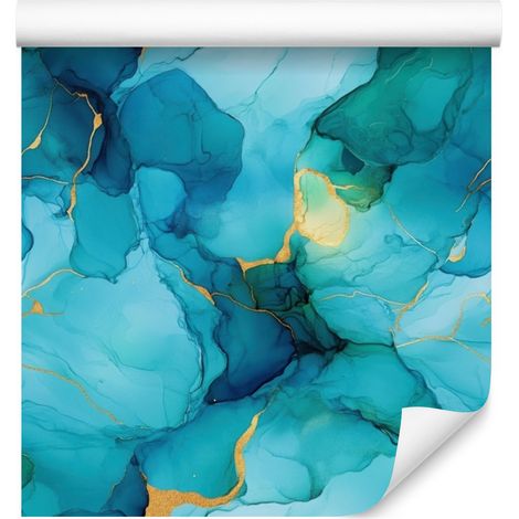 Papier peint encre turquoise, céladon, vert d'eau et bleu marine 50x1000 cm (1/5)