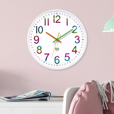 Horloge Murale silencieuse Radio pilotée, Design Moderne, Cuisine Vintage, 30 cm de diamètre, Grande, numérique, Salon (Blanc) (1/5)