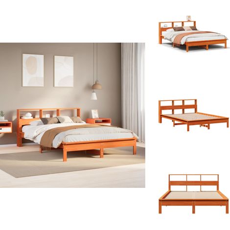 Cadre de lit sans matelas cire marron 140x190cm bois pin massif - Cadre De Lit - Cadres De Lit - Sommier - Meuble De Chambre À Coucher (1/5)