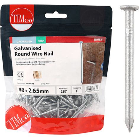Timco Galvanised Round Wire Nails - 40 x 2.65mm (500g Bag) (1/3)