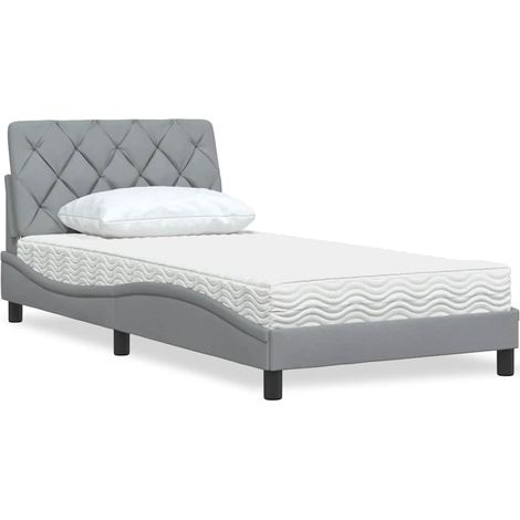 Bett mit Matratze Hellgrau 100x200 cm Stoff
