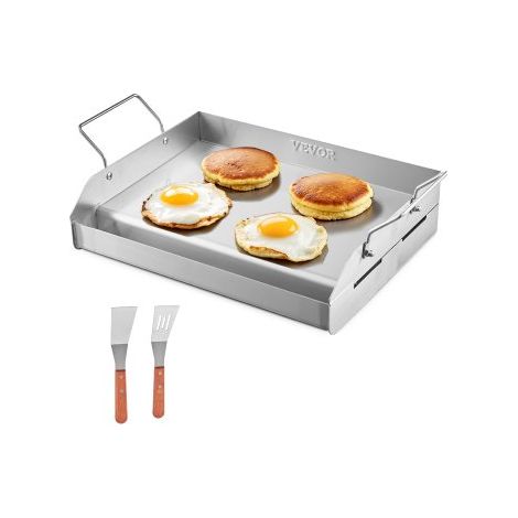 Grillplatte Grillpfanne Edelstahl universelle rechteckige Platte (425x270mm) mit flacher Oberseite, Gasgrill-Grillplatte für BBQ-Grill Teppanyaki, tragbares Familienkochgeschirr mit Griff (1/5)