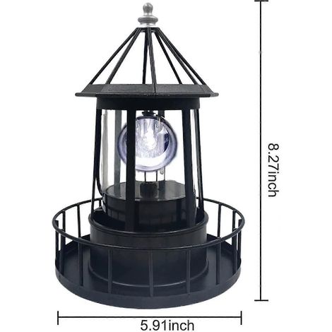 Phare solaire LED, lampe rotative à 360° pour la décoration de cour et de jardin, étanche, avec fumigènes et statues lumineuses pour allées extérieures. (1/4)