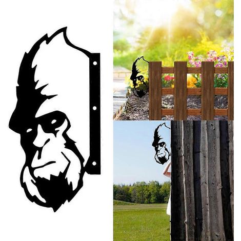 Piquets décoratifs de jardin en métal représentant un orang-outan, animal de ferme qui observe. (1/4)