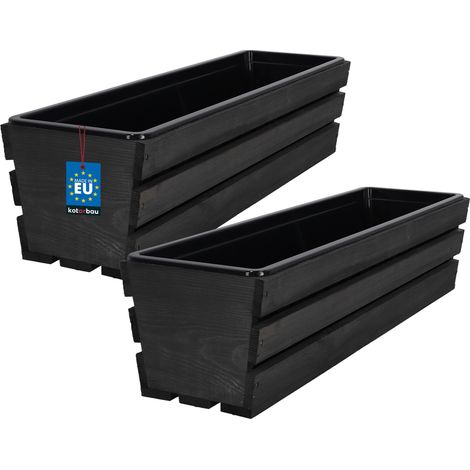 KOTARBAU® Lot de 2 Jardiniere Extérieur - Bac à Fleurs - avec Insert Plastique - Jardiniere Rectangulaire - 60x18x15 cm - pour Terrasse - Jardin - Décoration Extérieure - Anthracite (1/4)