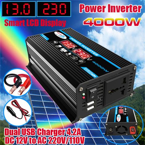 Nouveau 4000W 220V / 110V AC Led Ac voiture onduleur convertisseur chargeur adaptateur inverseur double Dual USB Transformateur modifié Black