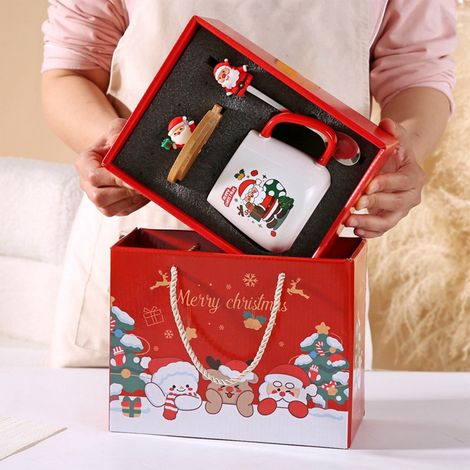 Tasse De Noël - En Céramique - Avec Couvercle Et Cuillère - 400 Ml - Rouge - Pour Café Et Chocolat Chaud - 1 Pièce (1/5)