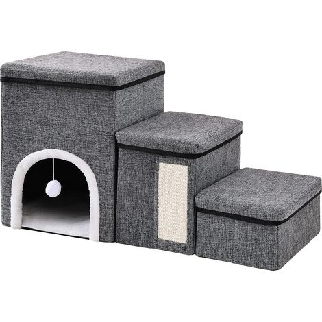 Escaliers pour chiens, design pliable, rangement intégré, Gris Foncé (1/2)