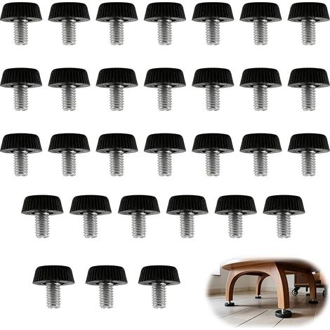 30 Pieds de Meuble Réglables M6, Pied De Nivellement Antidérapants avec Vis et Rondelles, Pieds de Meubles Stabilisation Et Protection, pour Chaises Tables Canapés, Antirayure, Protection Sol, Noir (1/5)
