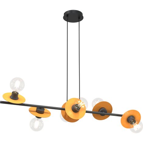 Lampadario 6 Luci Token In Acciaio Nero E Arancio Con Barra E Diffusori A Piatti (1/5)