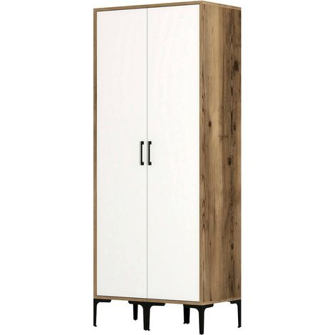 Dmora - Kleiderschrank 2 Türen Alkaid, Schlafzimmermöbel, Schrank, Garderobe, 80x201h48 cm, Walnuss und Weiß, mit verstärkter Verpackung