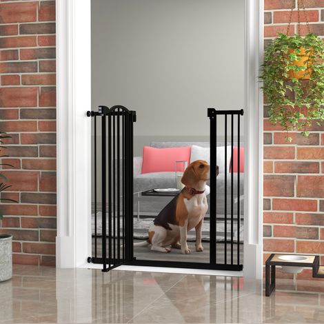 Cancelletto per cani con larghezza regolabile 76-104 cm, barriera di sicurezza per cani con 2 estensioni, nero