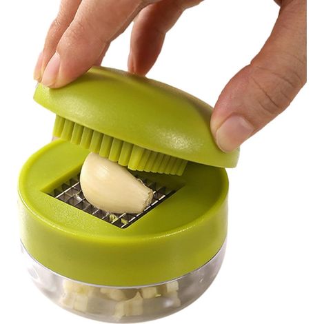 Mini hachoir à ail avec récipient, portable, manuel, base amovible Récipient de rangement pour ail, gingembre, noix, idéal pour restaurants, maisons, écoles, cafétérias, camping et barbecues. (1/5)