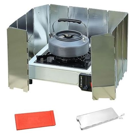 Camping Stove Windshield, Foldable Lightweight Aluminum 16 Plates Pare, Windshield Camping Gas Stove for Outdoor BBQ, Oven and Gas Stove Storage Box (1/5)