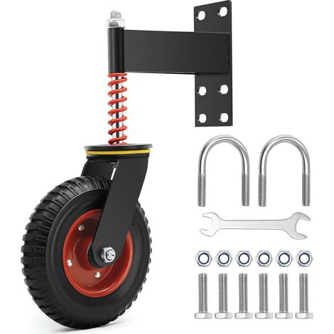 200mm Heavy Duty Gate Wheels with Shock Absorber Springs, Rubber Gate Wheels, 250kg Capacity, 360° Swivel Wheels for Wood and Metal Doors, Fences, Black (1/5)