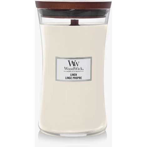 Woodwick Linen bougie parfumée blanc design horloge de sable
