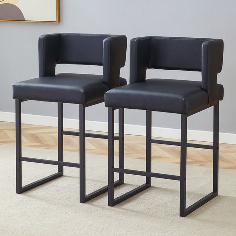 Lot 2 Tabourets Bar Style Nordique Moderne, Pieds Métal Noir - Légers Confortables - Plusieurs Coloris - Noirs 48x53,3x91,4cm (1/5)