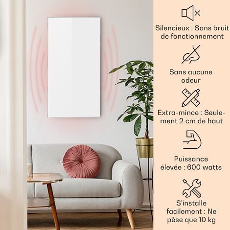 Klarstein – Radiateur infrarouge 600W mural – Chaleur immédiate sans préchauffage – Protection IP54 pour salle de bain – Télécommande et thermostat intégrés