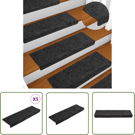 The Living Store Treppenmatten 5 Stk. Grau 65x21x4 cm Nadelvlies - Treppenmatten - Treppensicherheitsmatten - Nadelvliesmatte - Trittsicherheit - Rutschfeste Matte (1/5)