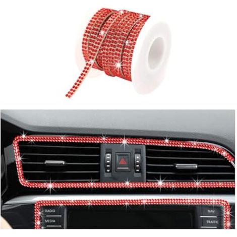 Ohleats Bling Bande de décoration autocollante pour intérieur et extérieur de voiture - 5,8 m - Bande décorative à paillettes pour tableau de bord, accessoires de voiture (rouge) (1/5)