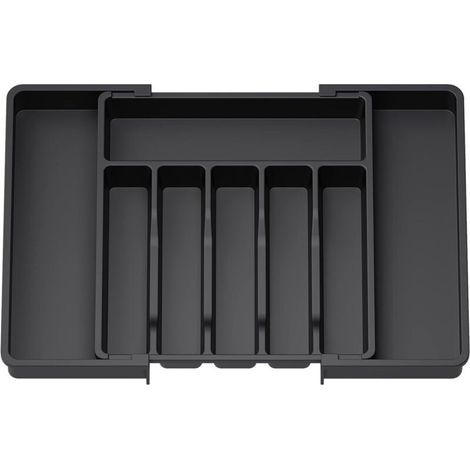 Range Couverts-Noir, Plateau d'Ustensiles Extensible pour Tiroir, Organisateur de Tiroir Réglable pour la Cuisine, Rangement Compact en Plastique pour contenir des Cuillères, Fourchettes