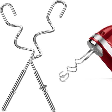 Knethaken aus silberfarbenem Edelstahl für Handmixer (2er-Set)