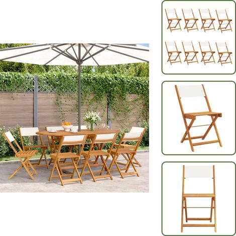 Gartenstühle 8 Stk. Klappbar Cremeweiß Stoff und Massivholz - Klappstuhl - Gartenstuhl - Esszimmerstuhl - Holzstuhl - Akazienholz (1/5)