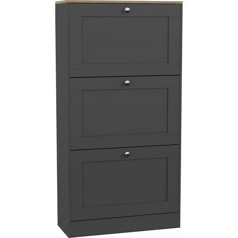Altino Shoe Cabinet with Shoe Storage, 3 Drawer, Charcoal Grey & Oak (1/5)