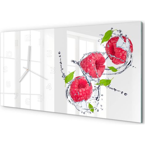 Horloge Murale Panoramique en Verre 60x30 cm Décorative Moderne Salon Cuisine Framboise et eau (1/5)
